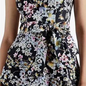 Ted Baker Jacki Jasmine Tiered Floral Black Dress with Tie Waist